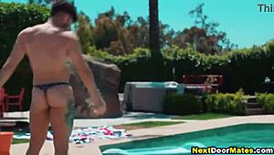 Muscular gay jocks explode in 4th of July interracial 4some!