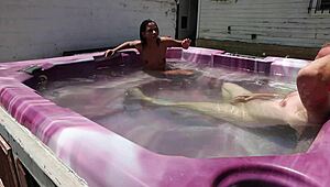 dayanara relaxing in hot tub, enjoying bath in jacuzzi pool.