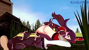 Amber and Fischl fuck Amy and Aether hard in Genshin hentai creampie scene!