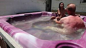 dayanara relaxing in hot tub, enjoying bath in jacuzzi pool.