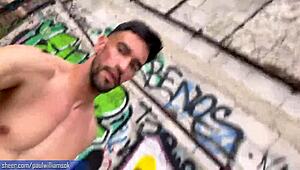 Muscular hunk strips and poses in an abandoned house