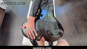 We had a wild fuck session with foot fetish and deepthroat, featuring a brunette with huge natural tits in latex.