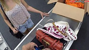 Blonde amateur pawns body and gives blowjob for cash