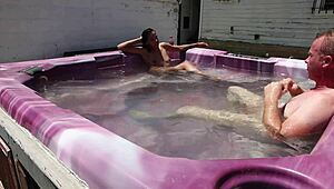 dayanara relaxing in hot tub, enjoying bath in jacuzzi pool.