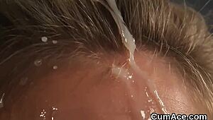 Babe eagerly sucks cocks, receiving facial cumshots in POV blowbang