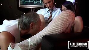 sexy nurse katie kaliana in hot mfm threesome starring ben dover and steve hooper