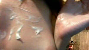 this housewife's face and body are full of cream