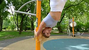 Blonde Cherry Kiss rides big black cock in DP threesome.