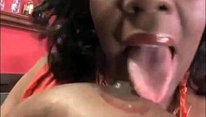 Black woman with monster tits masturbates using dildo part 1