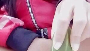 Vietnamese teen masturbates with cucumber