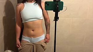 locked myself in the bathroom to play with a dildo. this latina teen's solo session got wild and wet.