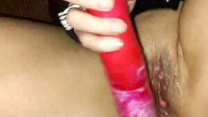 Horny MILF Velvet Rain 23 masturbates with huge toys and squirts intensely.