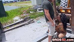 Small ass gets fucked in public by big cock lover