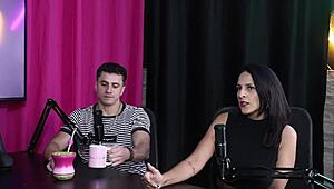 a polyamorist woman enjoying lingerie menage with some obstacles in sheer red