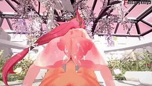 yae miko fucks naked in genshin impact fantasy with ahegao pink haired girl