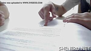 Oral service and ride for the nerd with glasses