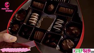 teen 18+ gives stepsister valentine blowjob