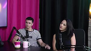 a polyamorist woman enjoying lingerie menage with some obstacles in sheer red