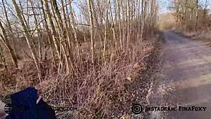 Redhaired teen undresses outdoors first time