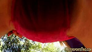 Damn! Fetish slut rides cock outdoors with wild handjob and blowjob skills. Golden shower adds kinky twist!