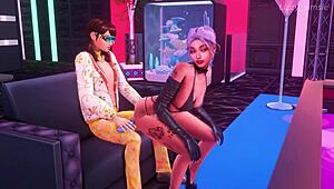 Танцовщица в Sims 4 стонет от кайфа, сосущая сперму из нескольких кремпаев