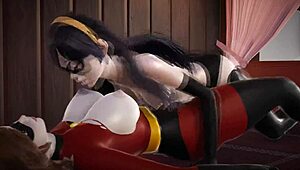 In the incredibles 3d porn, violet parr gets creampied by helen in double futa action
