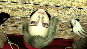 Girl In Wooden Handcuffs Is Taking A Giant Ork Cock