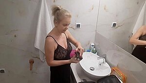 Jenny the blonde prepares for disco night