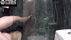 Shaved Couple Fucks Wild in Steamy Shower