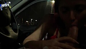 Hot Chick From Market Fucks Hidden In Car At Open Parking Lot