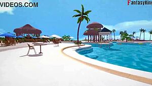 Yor Forger v bikiniju pool seks v brezplačnem POV fantaziji