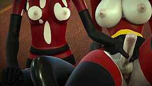 In the incredibles 3d porn, violet parr gets creampied by helen in double futa action
