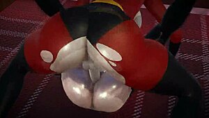 In the incredibles 3d porn, violet parr gets creampied by helen in double futa action