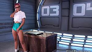 pink hair ebony babe toys shaved pussy with dildo in doggystyle insertion