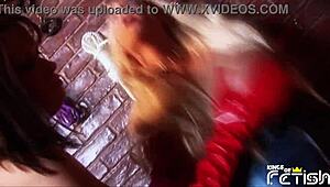 Tied asian guy intensely bangs two horny babes with big boobs