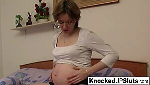 Pregnant Brunette Toys Holes!