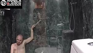 Shaved Couple Fucks Wild in Steamy Shower