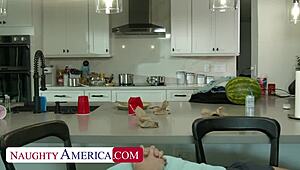 Penelope Woods licks her friend's brother's huge cock