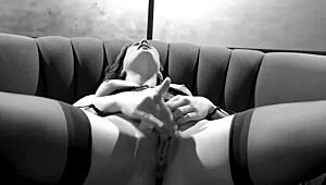 bobbi s gets naughty masturbating in a tight corset and sexy stockings