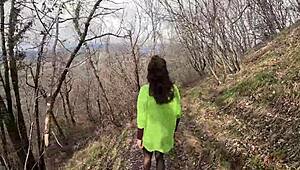 that perfect ass latina in lingerie walking naked in woods touching her pussy because she's so horny