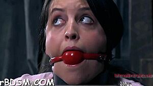 The marvelous babe, tied up, receives rough whipping and oral sucking.