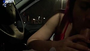 Hot Chick From Market Fucks Hidden In Car At Open Parking Lot