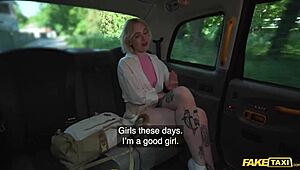 In the fake taxi, the blonde babe gets a hard fast fuck inside. Then outside too.