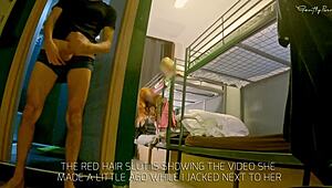 Hostel mixed room shower flashing masturbation?