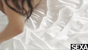 Petite lesbians tease with licking.