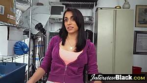 A Latina teen is a professional in sucking a big black cock.