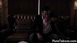 Tattooed young babe masturbates as she's fucked in taboo erotic scene