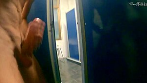 Hostel mixed room shower flashing masturbation?