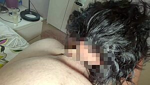 Hot chubby milf delivers blowjob, rides doggy style, and gets handfree cumshot.