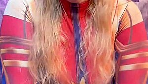 Captain Marvel bounces on a huge ebony dildo in cowgirl position 😈